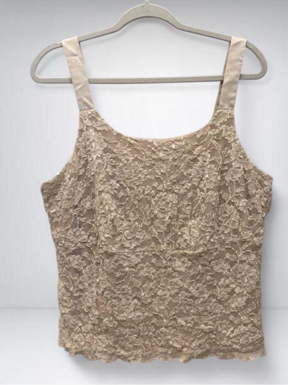 Elegant Vintage Lace Square-Neck Structured Tank Top - Cream women’s size 18